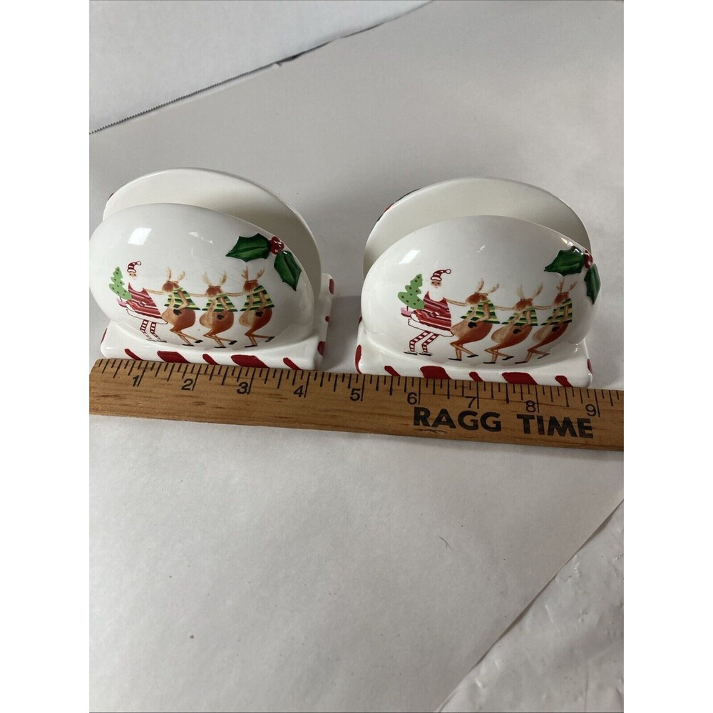 Collections Santa Reindeer Napkin Holder Set Of 2 Holly Tree Candy Cane Vintage - Picture 7 of 11